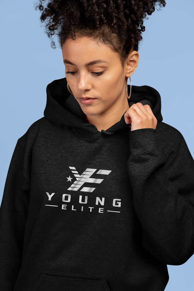 Young Elite Unisex Black Trendy White Design Casual Hoodie