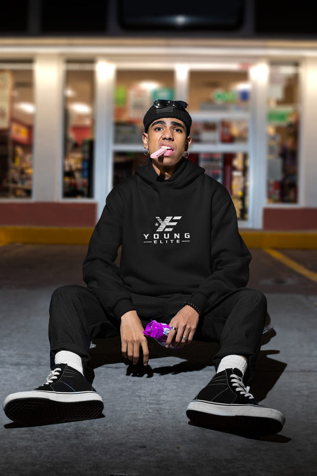 Young Elite Unisex Black Trendy White Design Casual Hoodie