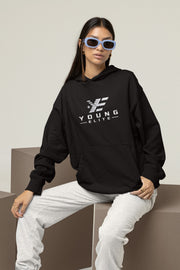 Young Elite Unisex Black Trendy White Design Casual Hoodie