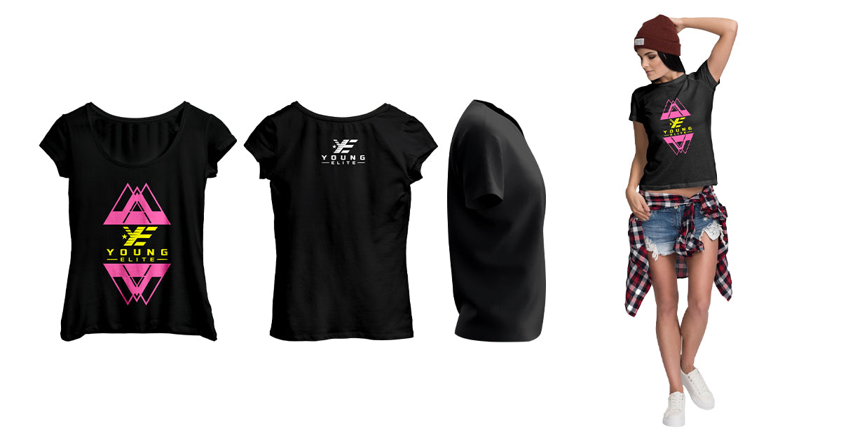Young-Elite  short sleeve Pink & Yellow Female T-shirt